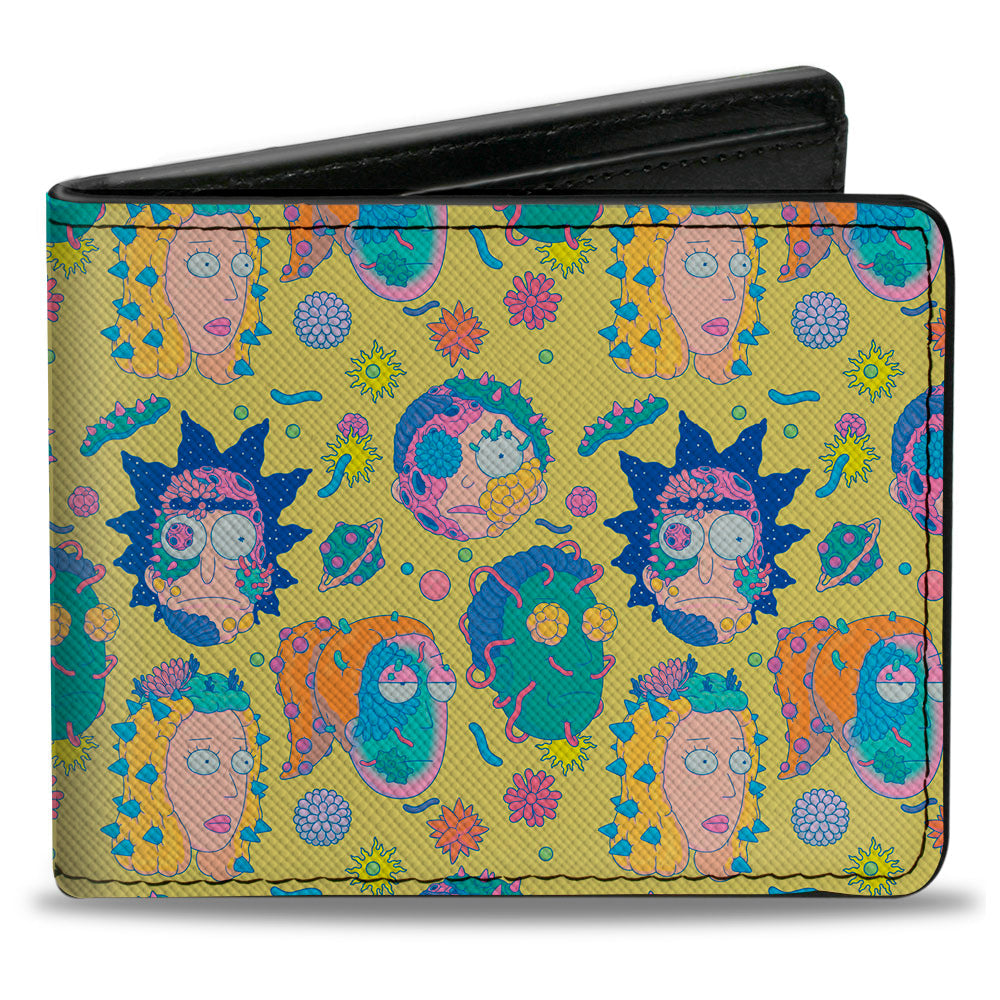 Bi-Fold Wallet - Rick and Morty Smith Family Faces and Cells Collage Yellow
