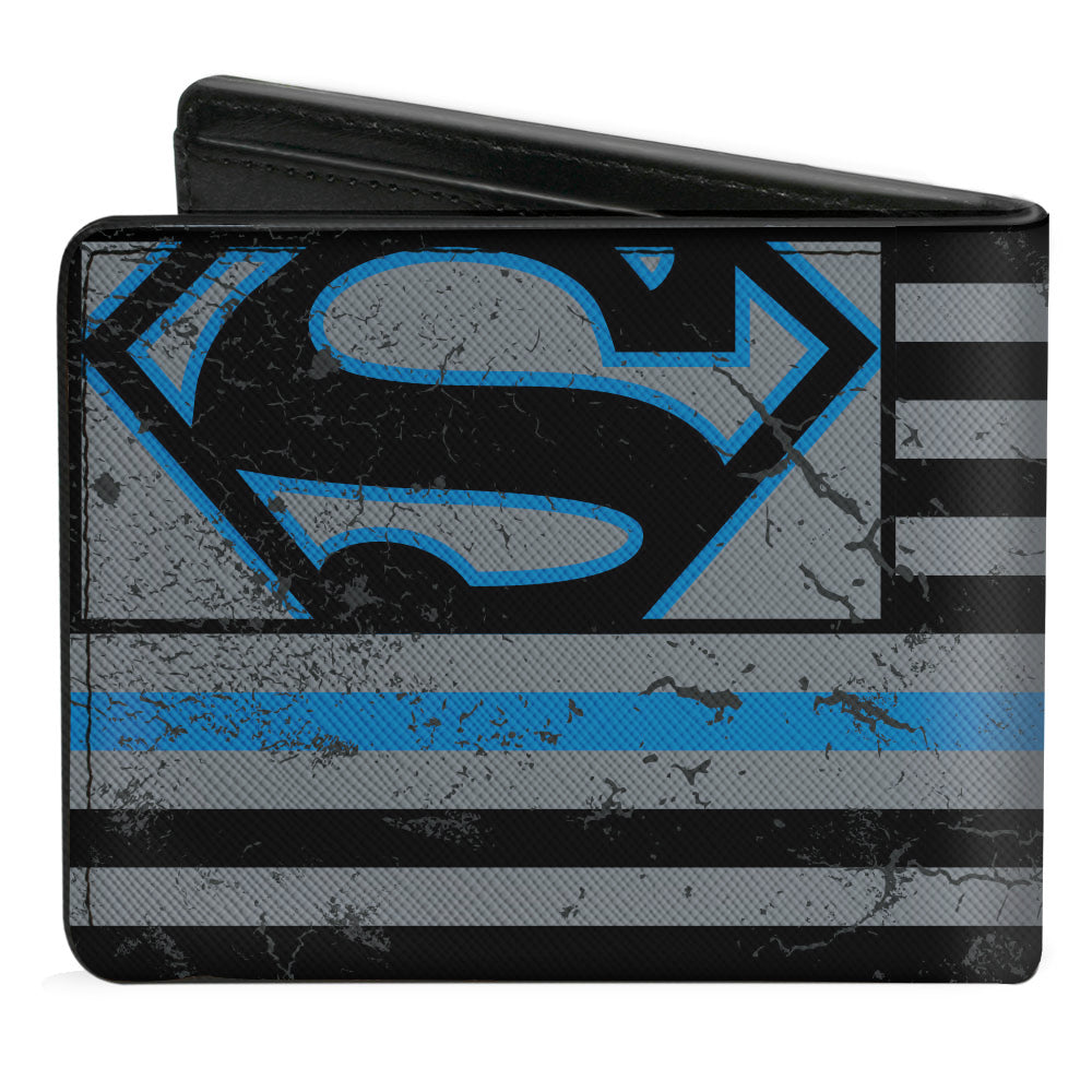 Bi-Fold Wallet - Superman Shield Thin Blue Line Weathered Gray/Black/Blue