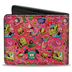 Bi-Fold Wallet - SpongeBob Funky Character Swirl Collage Pinks