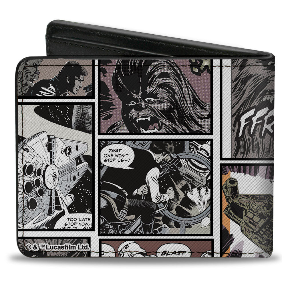 Bi-Fold Wallet - Star Wars Chewbacca Pose and Comic Scene Blocks White/Black/Grays/Browns