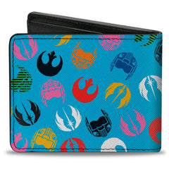 Bi-Fold Wallet - Star Wars Jedi Order and Rebel Alliance Icons Scattered Blue/Multi Color