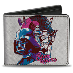 Bi-Fold Wallet - STAR WARS Darth Vader and Stormtroopers Death Star Pose White/Blues/Reds