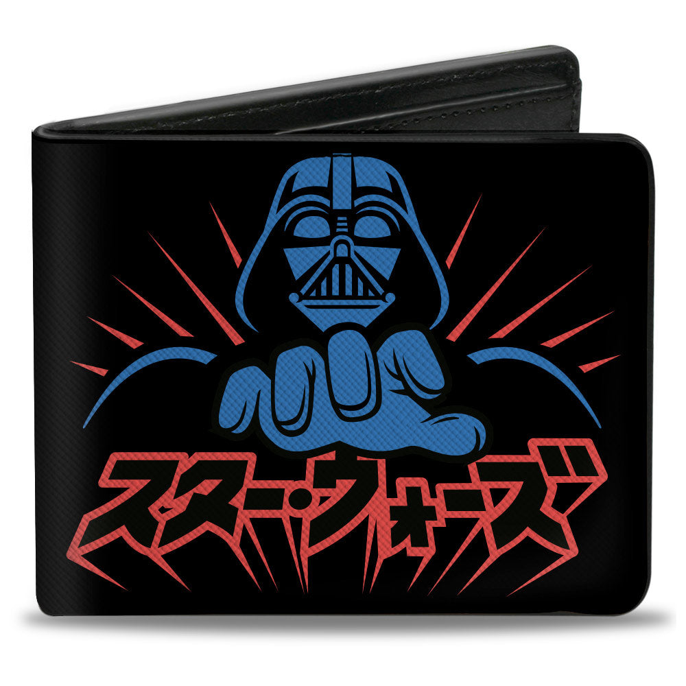 Bi-Fold Wallet - STAR WARS Japanese Characters Darth Vader Force Pose Black/Blue/Red