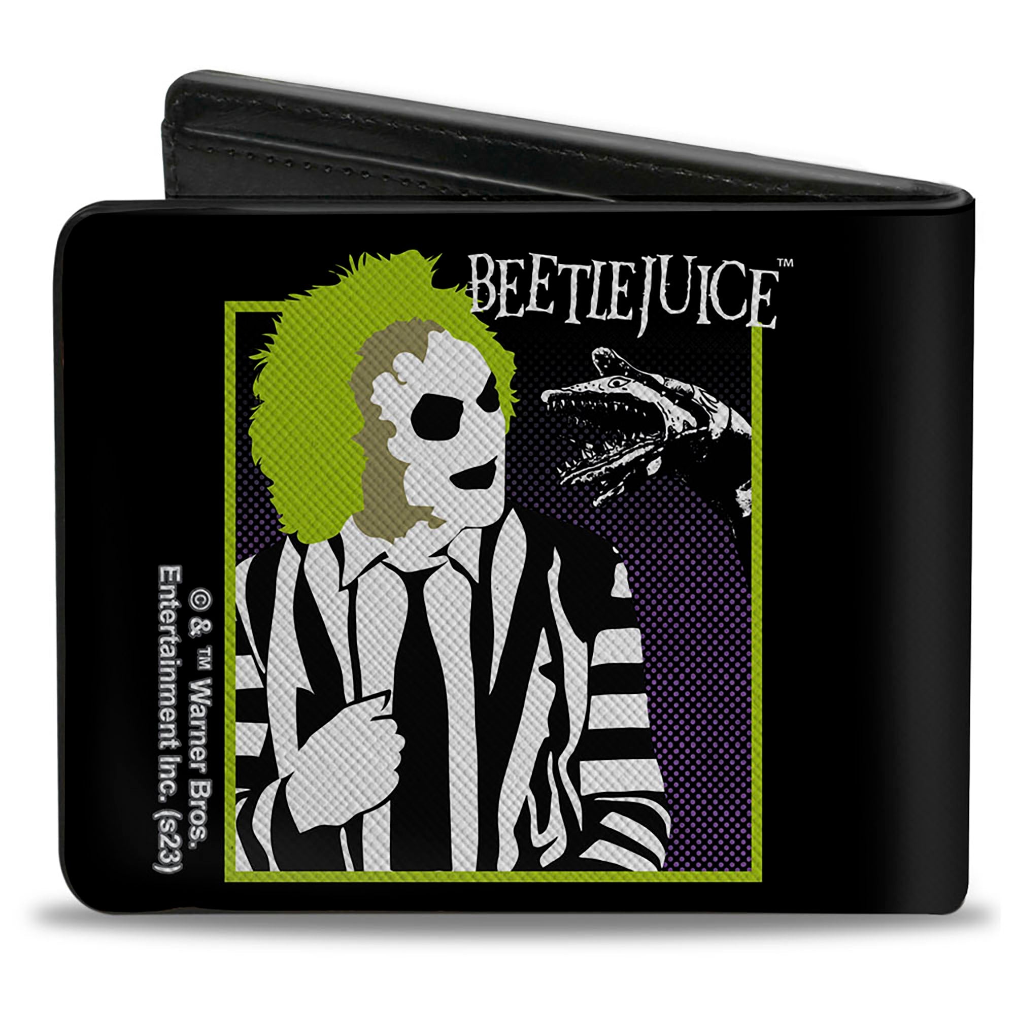 Bi-Fold  Wallet - BEETLEJUICE and Sand Worm Pose with Title Logo' Black