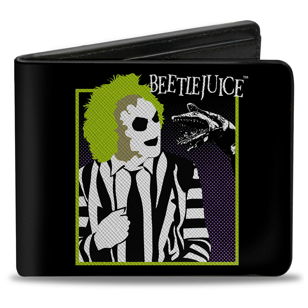 Bi-Fold  Wallet - BEETLEJUICE and Sand Worm Pose with Title Logo' Black