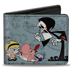 Bi-Fold Wallet - The Grim Adventures of Billy & Mandy Group Pose and Grim Sketches Gray