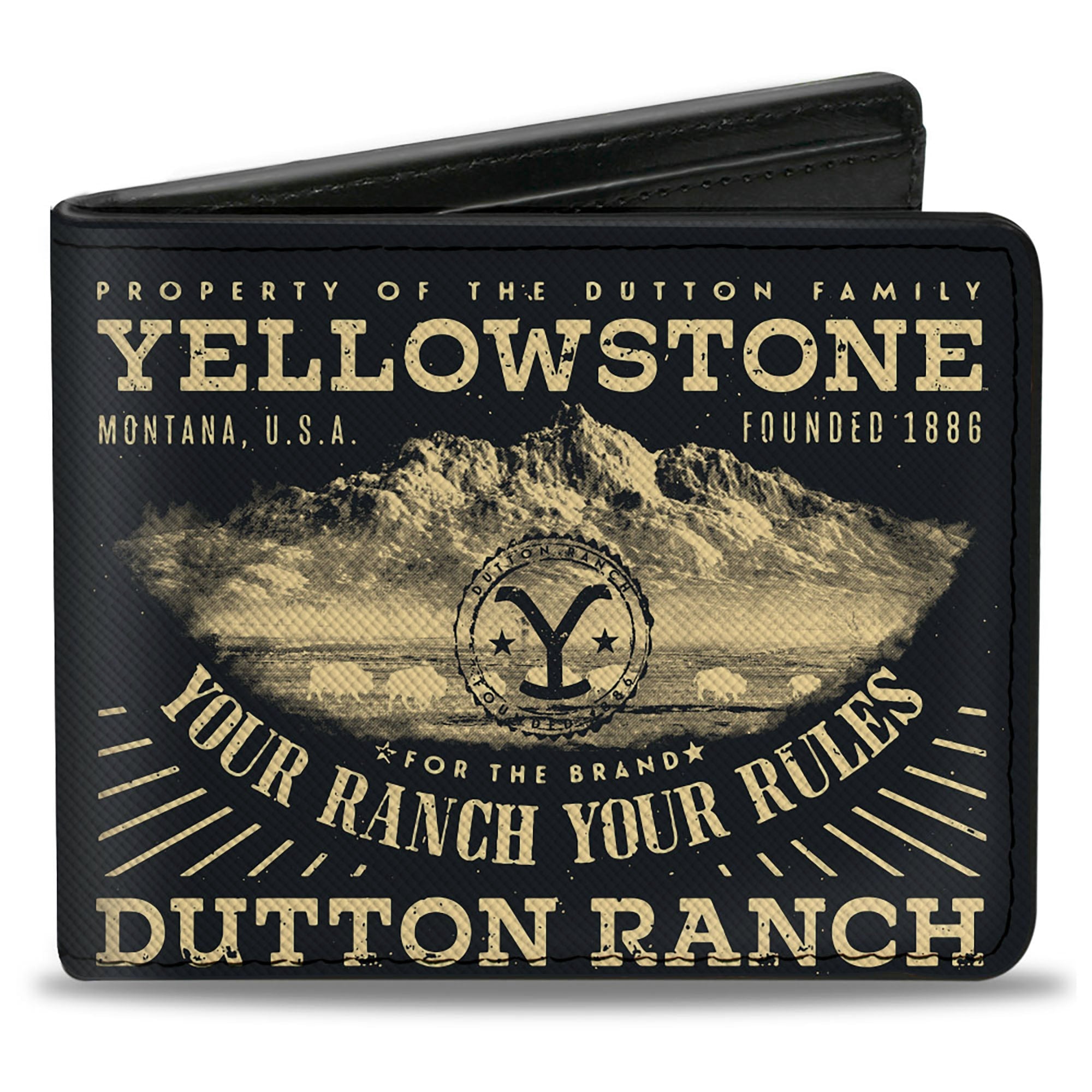 Bi-Fold Wallet - Yellowstone YOUR RANCH YOUR RULES Landscape Black/Beige
