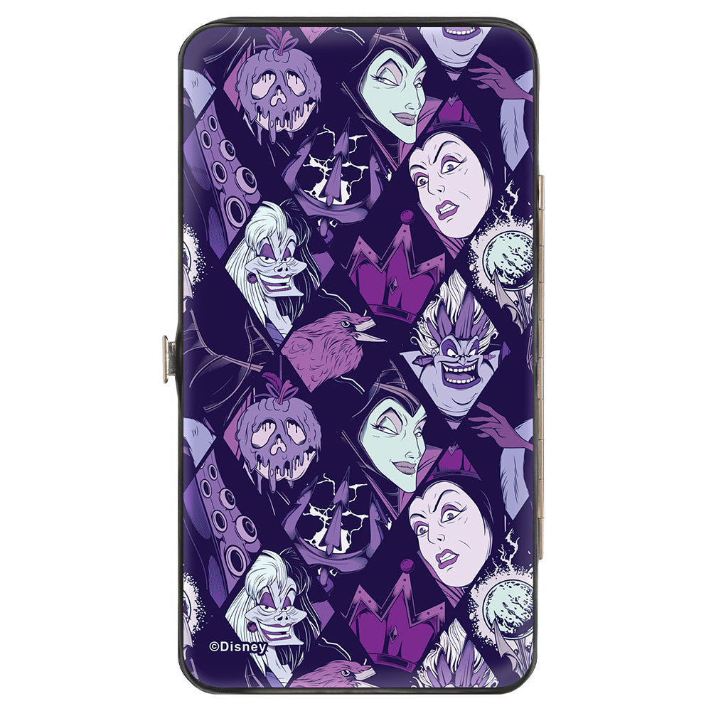 Hinged Wallet - Disney 4-Villain Expressions and Icon Blocks Purples