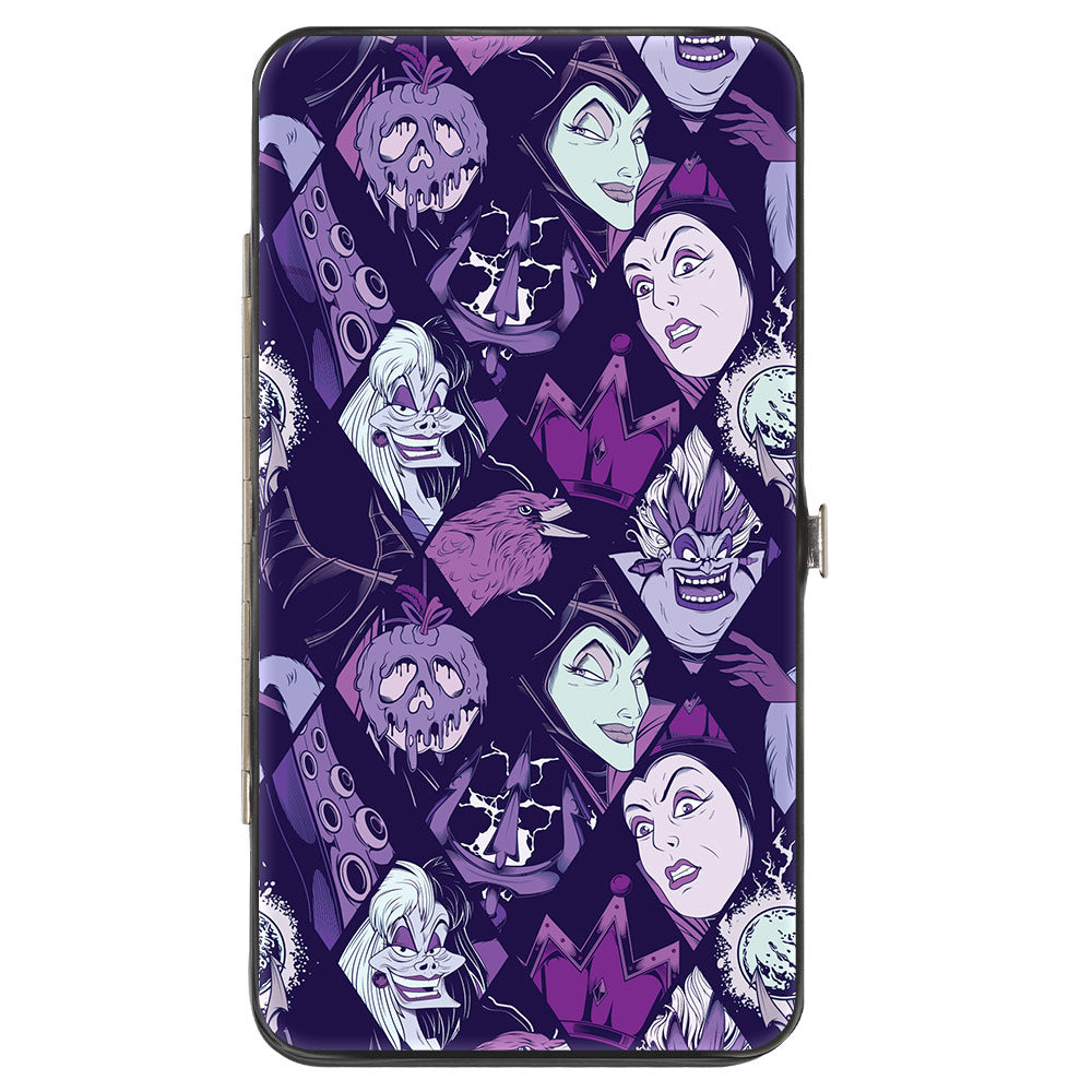 Hinged Wallet - Disney 4-Villain Expressions and Icon Blocks Purples