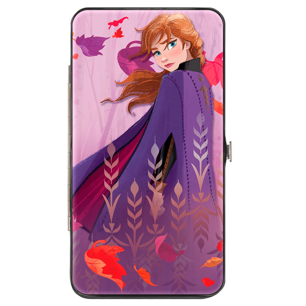 Hinged Wallet - Frozen II Anna Pose Swirling Leaves Purples Reds