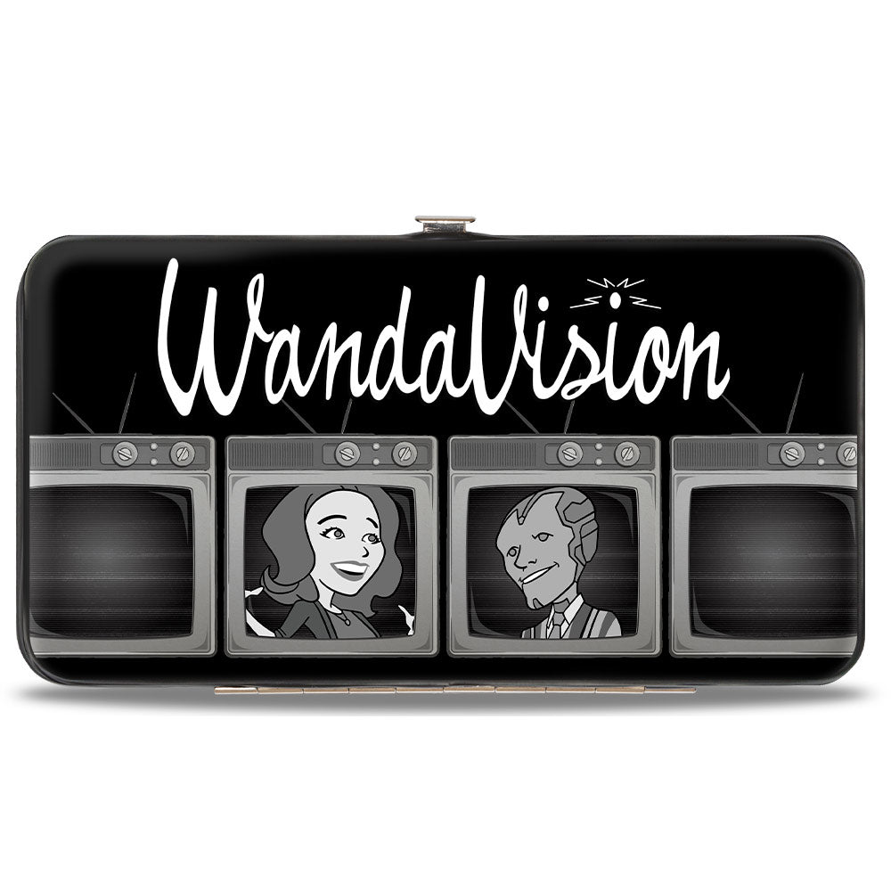 MARVEL STUDIOS WANDAVISION Hinged Wallet - WANDAVISION Cartoon Scarlet Witch and Vision + Wanda and Vision Television Blocks Black Grays Full Color