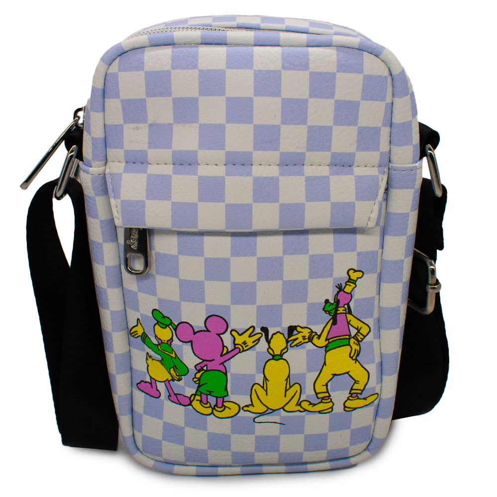 Women&#39;s Crossbody Wallet - Disney Mickey and Fab Four Friends Back Side Group Pose Checker Lavender White