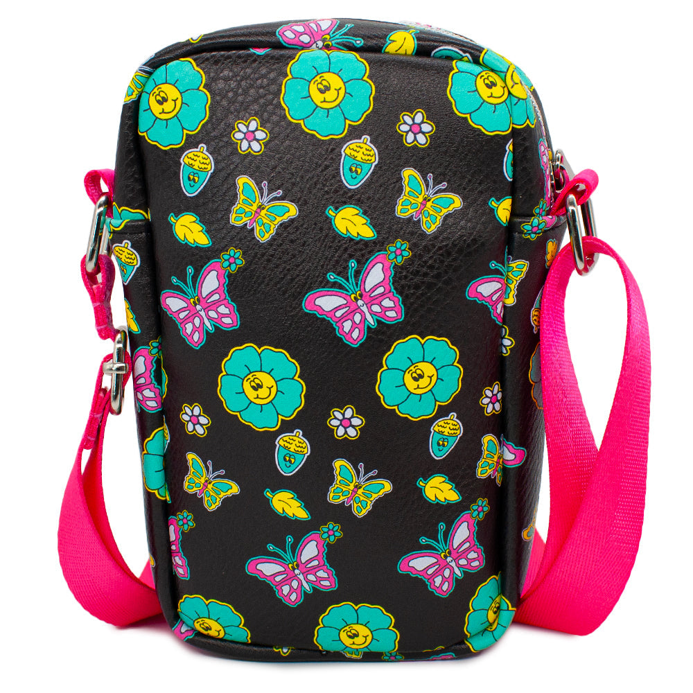 Crossbody Wallet - Bambi Thumper I&#39;M THUMPIN Retro Pose Floral Collage Black Yellow Teal Pink