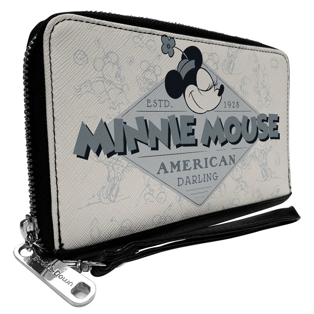 PU Zip Around Wallet Rectangle - Disney 100 Classic MINNIE MOUSE AMERICAN DARLING Pose and Sketches Grays