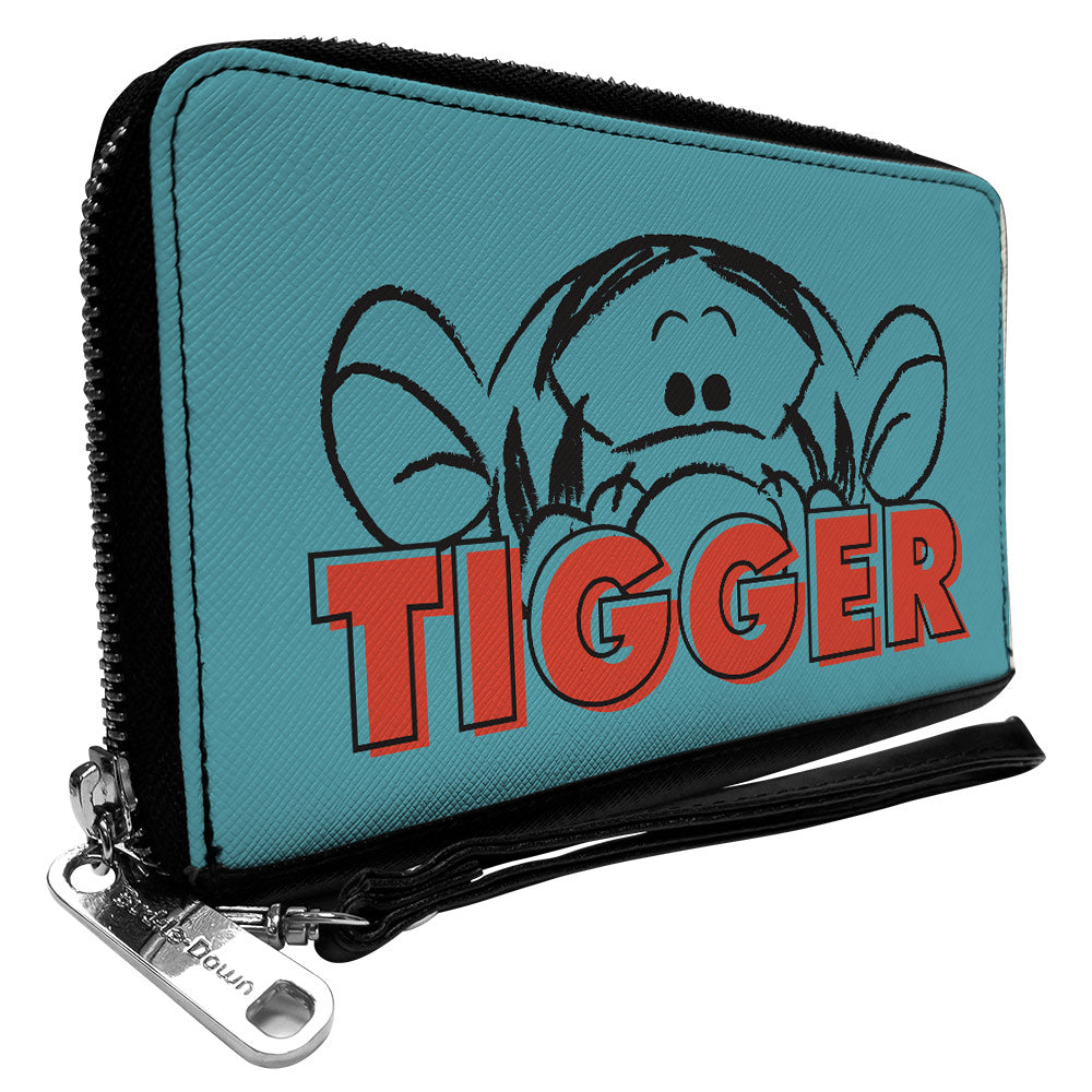 PU Zip Around Wallet Rectangle - Winnie the Pooh TIGGER Peek Pose Blue/Red/Black