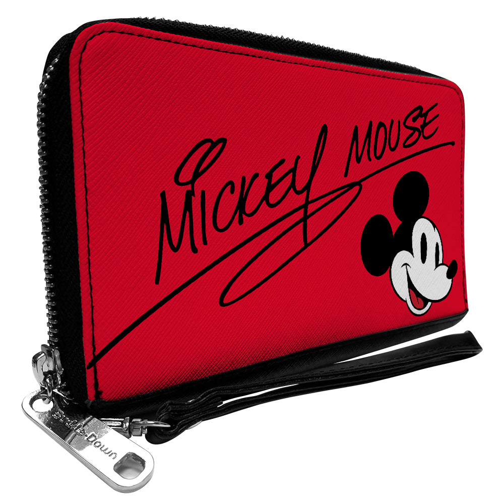 PU Zip Around Wallet Rectangle - Mickey Mouse Autograph and Smiling Face Red/Black