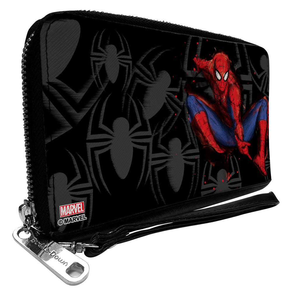 MARVEL SPIDER-MAN 

PU Zip Around Wallet Rectangle - Spider-Man Jumping Pose Sketch/Scattered Spiders Black/Gray/Red/Blue