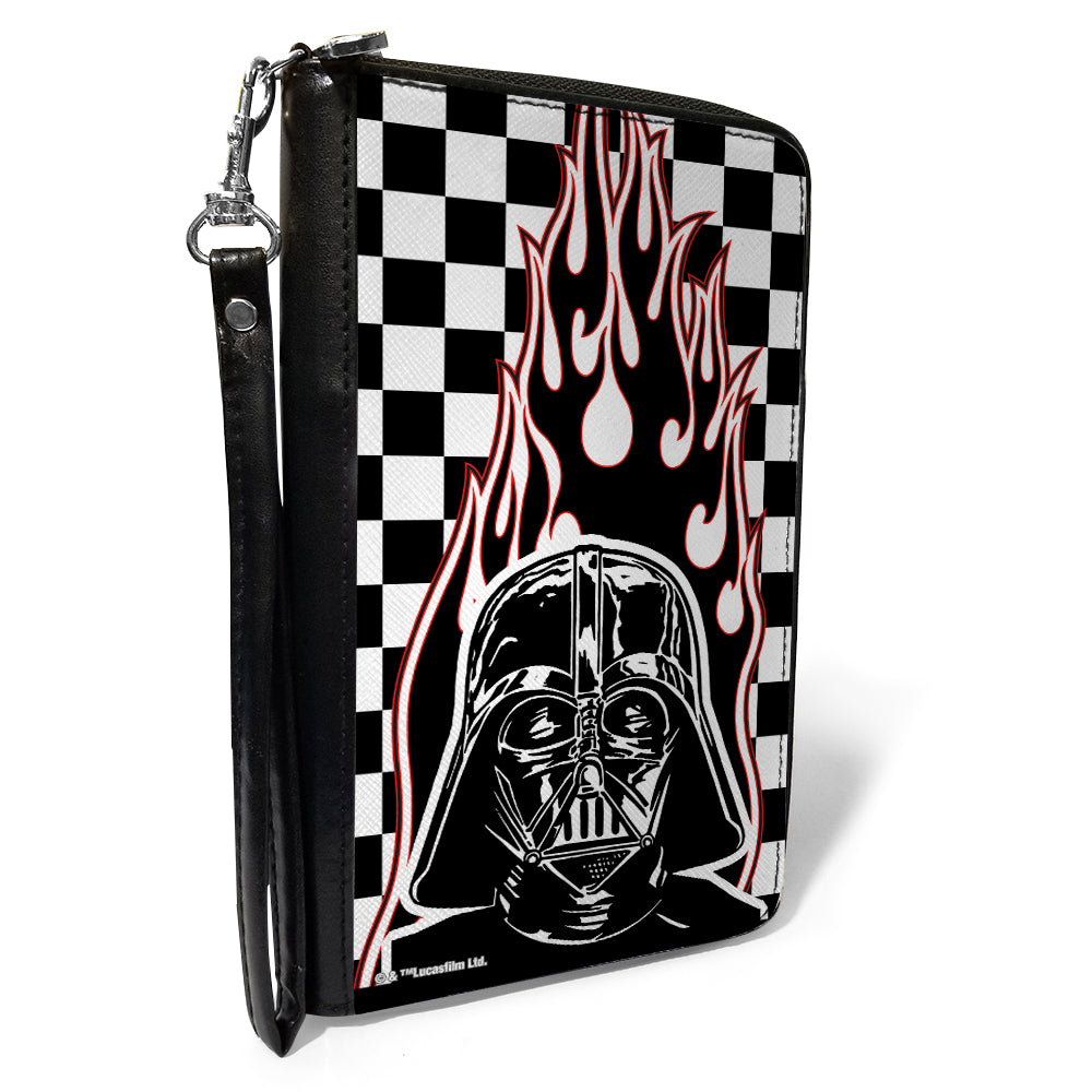 PU Zip Around Wallet Rectangle - Star Wars Darth Vader Flames/Checkers Black/White/Red