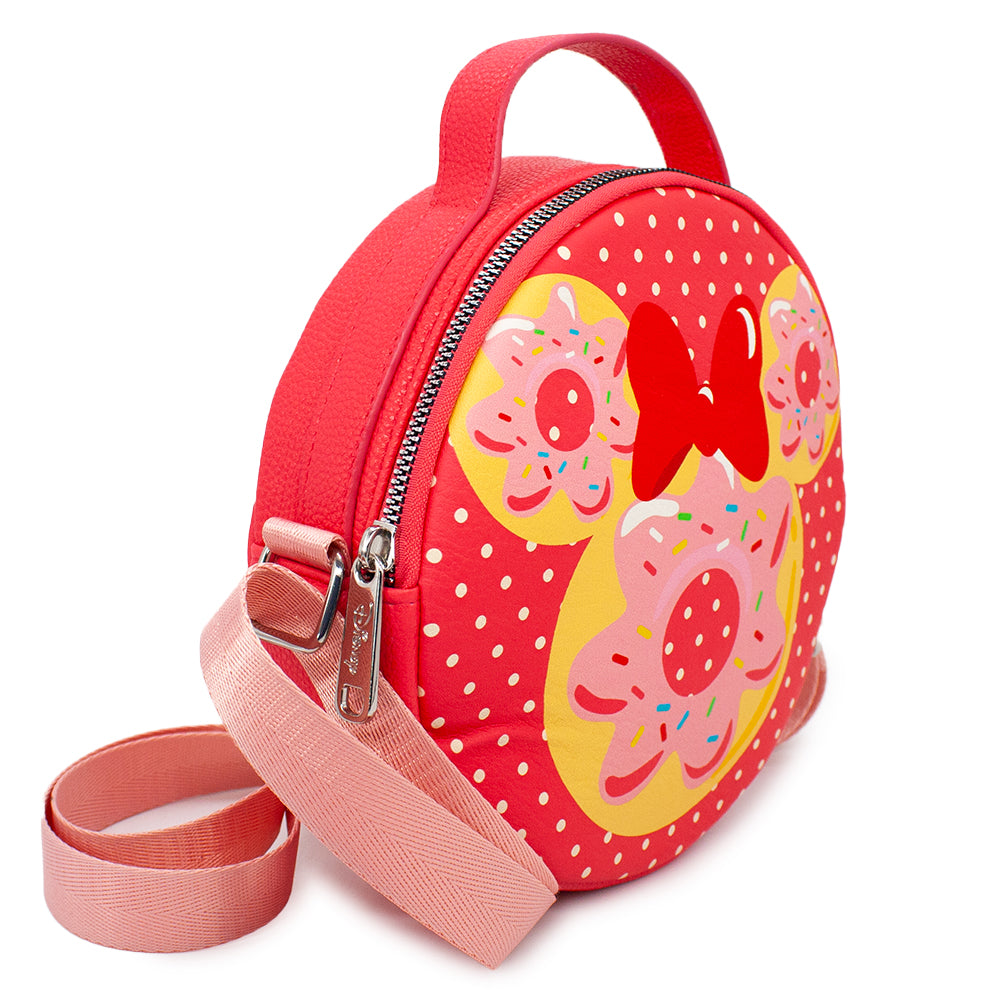 Round Crossbody Bag - Minnie Mouse Bow and Ears Donut Dessert with Polka Dot Red White