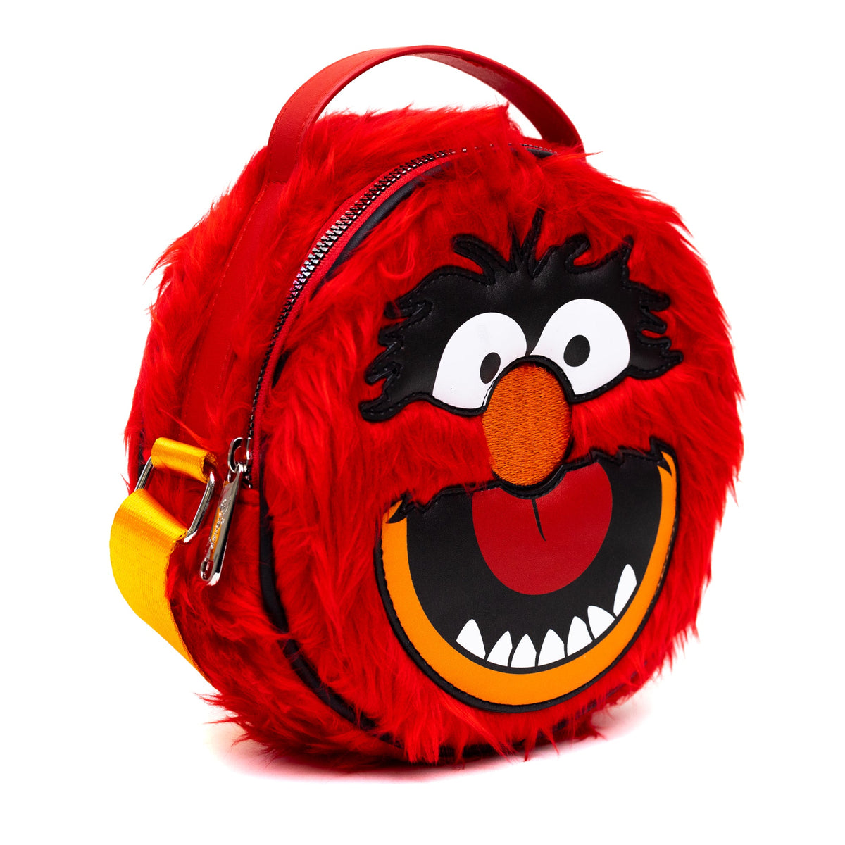 Disney Bag, Cross Body, Round, The Muppets Animal  Face Character Close-Up Faux Fur, Red, Vegan Leather