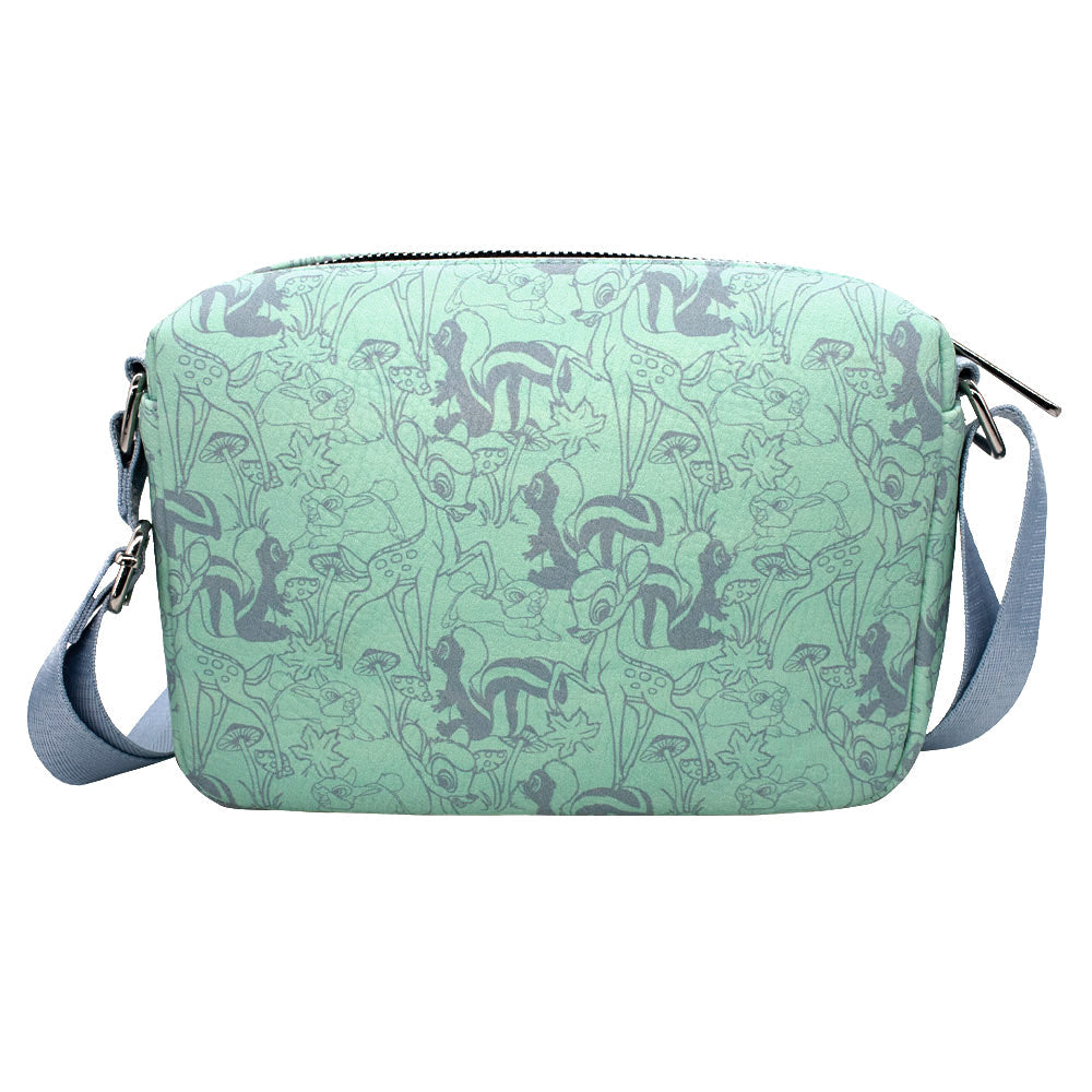 Women&#39;s Horizontal Crossbody Wallet - Bambi Thumper and Flower Forest Collage Blue