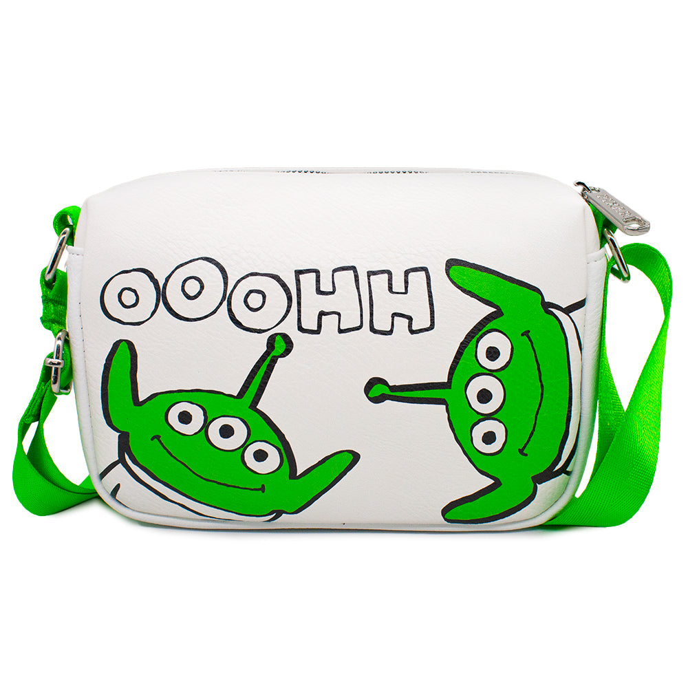 Horizontal Crossbody Wallet - Toy Story Alien Faces OOOHH Pose White Black Green