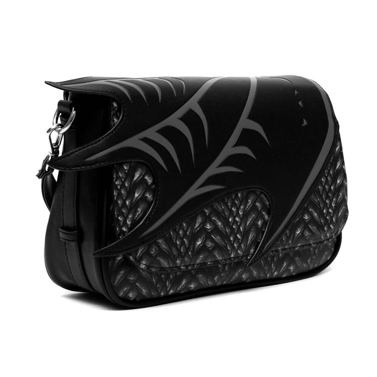 Game of Thrones Bag, Fold Over Cross Body, Game of Thrones The Dragon Awakens Dragon Print Wing Applique, Vegan Leather