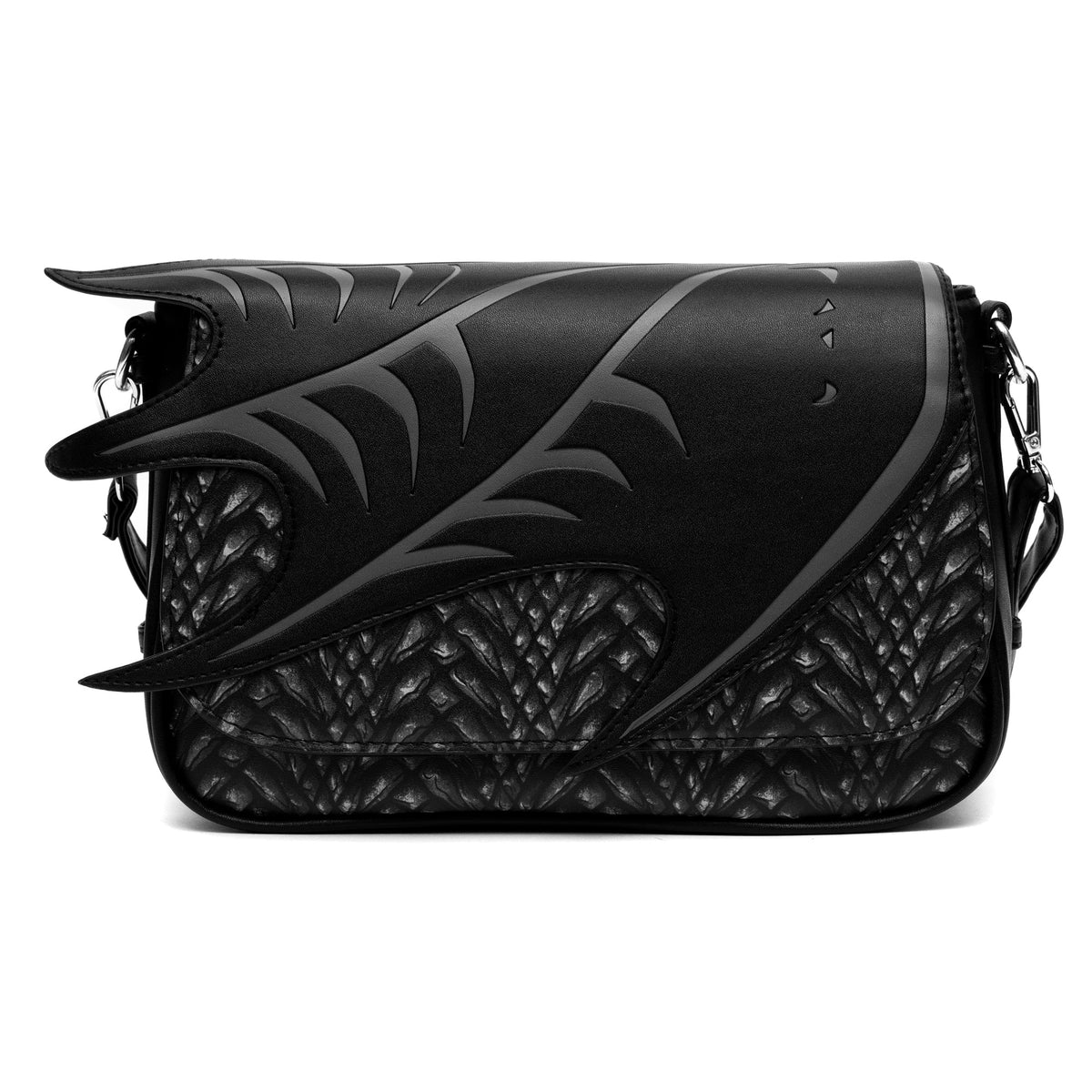 Game of Thrones Bag, Fold Over Cross Body, Game of Thrones The Dragon Awakens Dragon Print Wing Applique, Vegan Leather