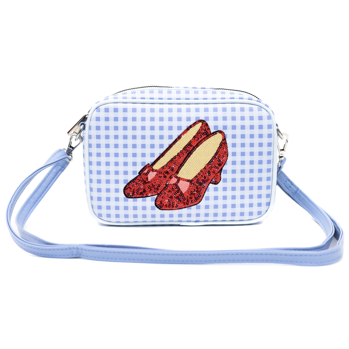 Wizard of Oz Bag, Cross Body, The Wizard of Oz Dorothy Sequined Ruby Slippers with Toto Pose, Blue, Vegan Leather