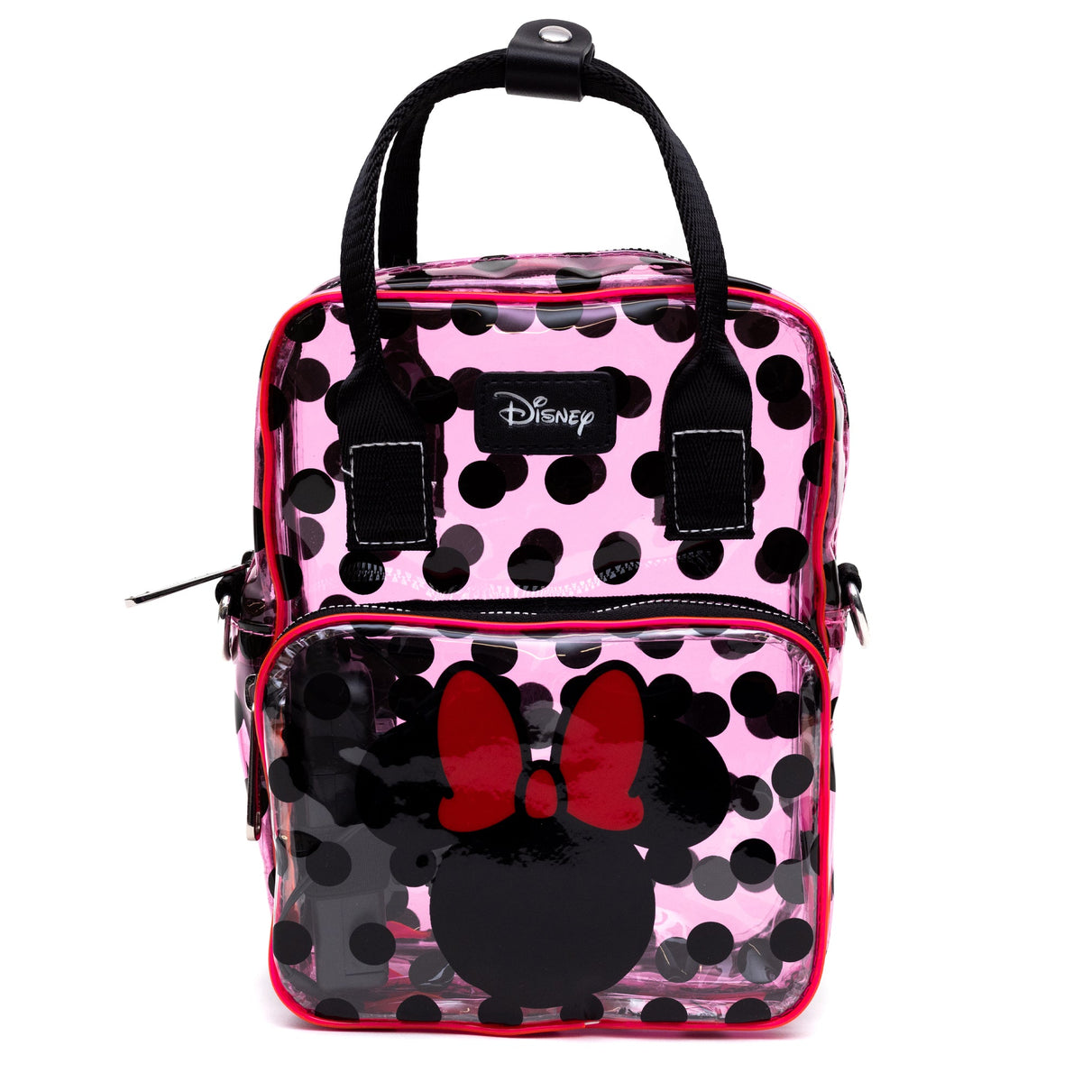 Disney Bag, Cross Body Light Up, Minnie Mouse Ears and Bow Icon with Polka Dots, Transparent, Pink PVC