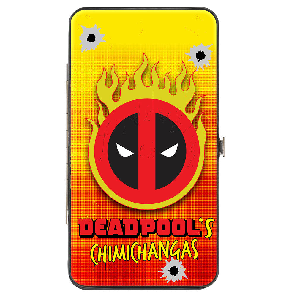 MARVEL DEADPOOL Hinged Wallet - Deadpool DEADPOOL&#39;S CHIMICHANGAS Flaming Logo + Flaming Food Truck Reds Yellows