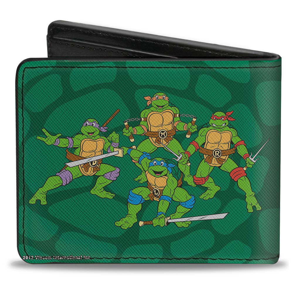 Bi-Fold Wallet - Classic TEENAGE MUTANT NINJA TURTLES Group Faces + Pose Turtle Shell Black Green