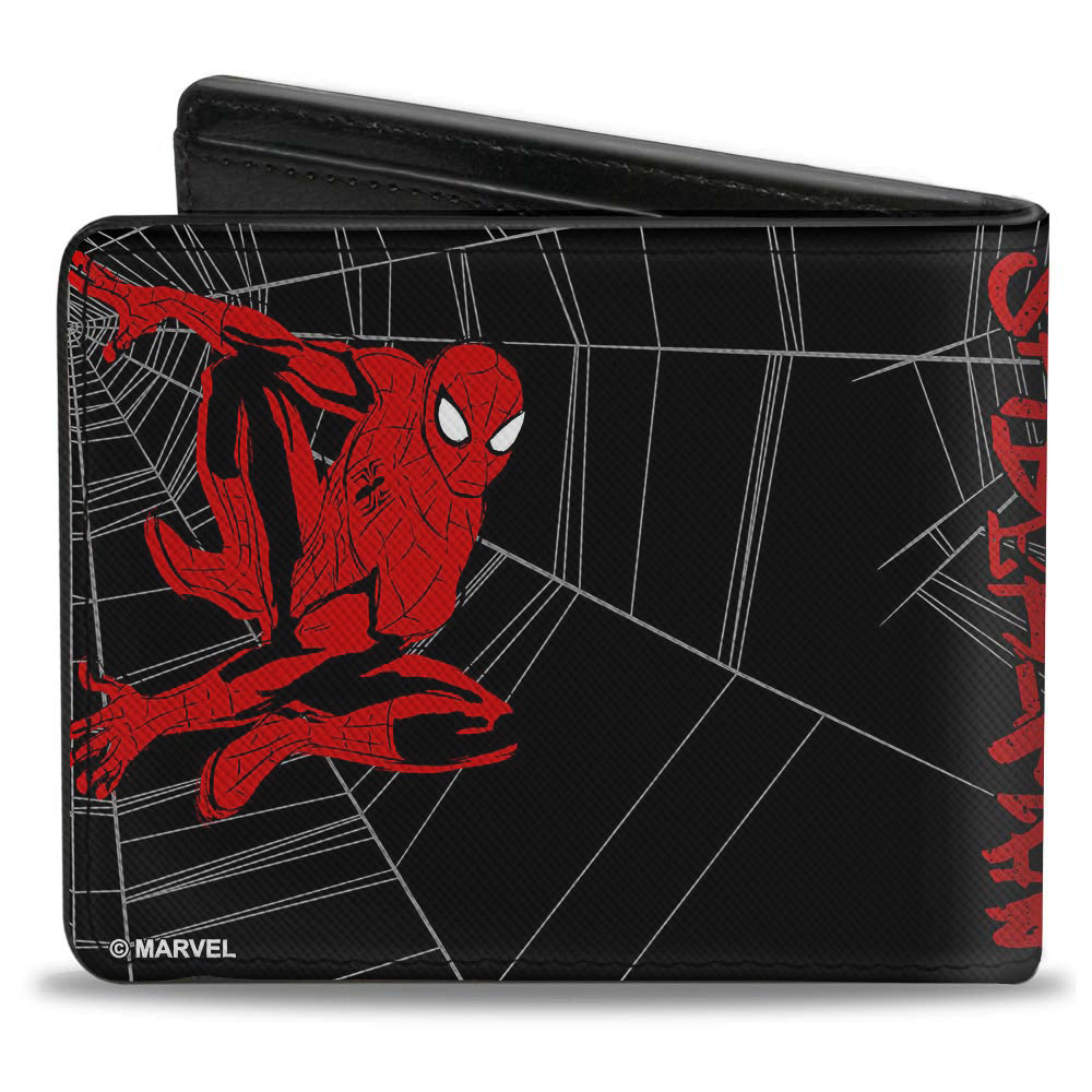 ULTIMATE SPIDER-MAN Bi-Fold Wallet - SPIDER-MAN Graffiti Action Poses Spiderweb Sketch Black Gray Red