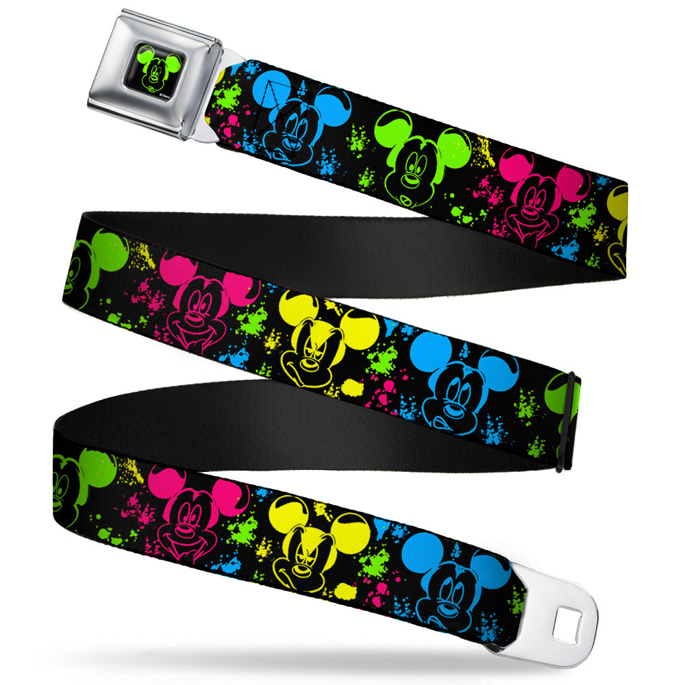Mickey Mouse Expression1 Full Color Black Neon Green Seatbelt Belt - Mickey Expressions/Paint Splatter Black/Multi Neon Webbing