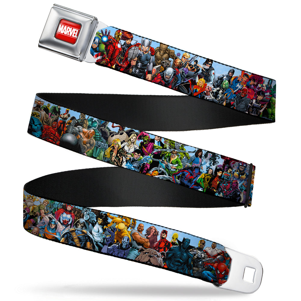 MARVEL UNIVERSE MARVEL Full Color Red White Seatbelt Belt - Marvel Universe Heroes &amp; Villains Portrait Webbing
