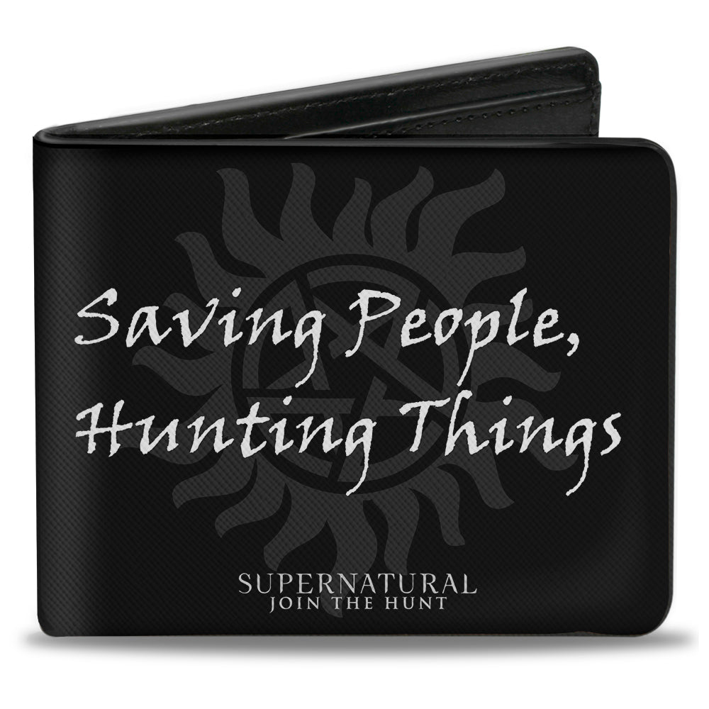 Bi-Fold Wallet - Supernatural SAVING PEOPLE, HUNTING THINGS + Logo Black Gray White