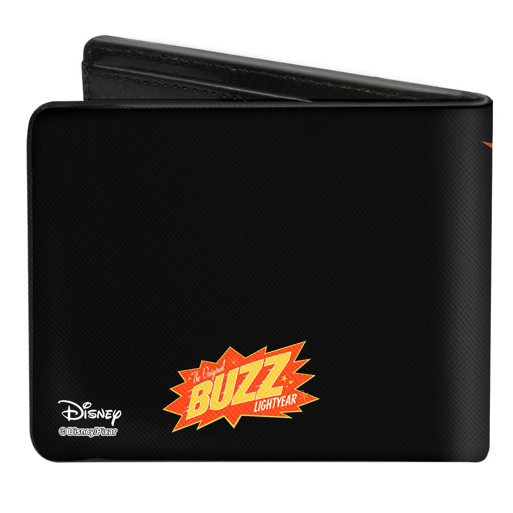 Bi-Fold Wallet - Toy Story Buzz Lightyear Action Pose Stars Black Orange Yellow