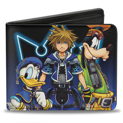 Bi-Fold Wallet - Kingdom Hearts II Donald Wisdom Form Sora Goofy Group Pose Diamonds Blue Fade