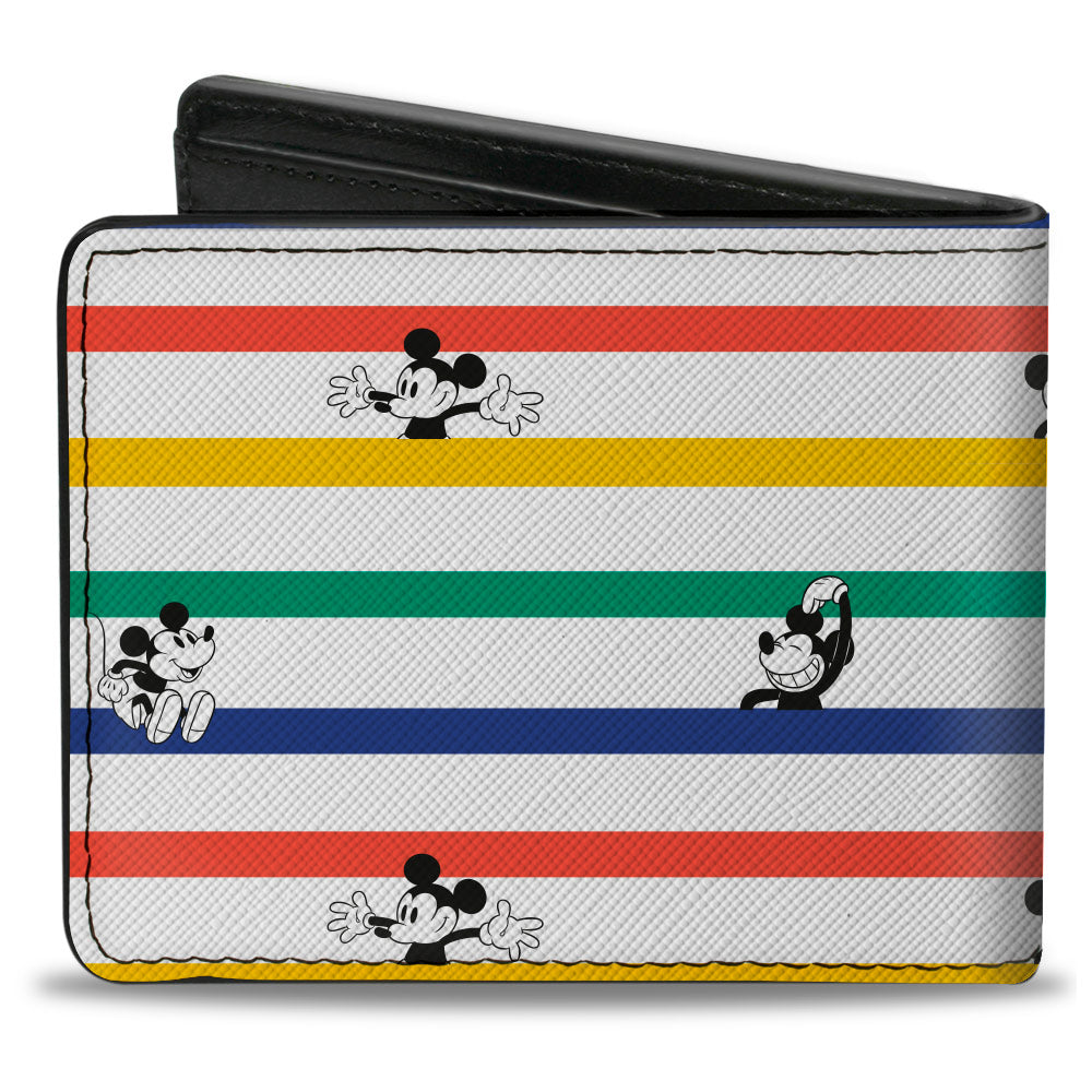 Bi-Fold Wallet - Mickey Mouse Poses Stripes White Multi Color