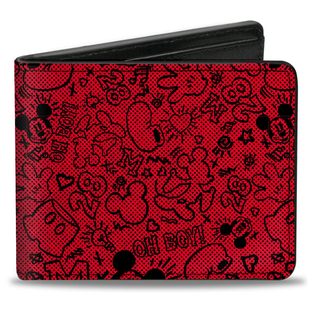 Bi-Fold Wallet - Mickey Mouse Icon Doodles Collage Red Black