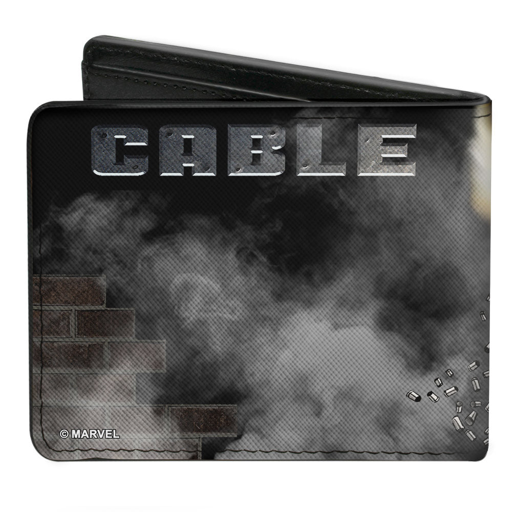 MARVEL X-MEN Bi-Fold Wallet - CABLE Shooting Cover Pose Smoke Brick Wall Grays