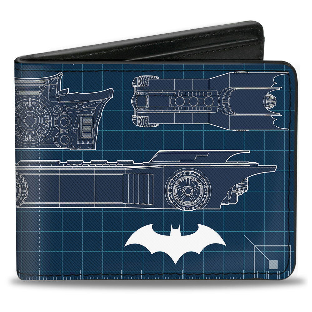 Bi-Fold Wallet - Batman Batmobile Blueprint Tech Turns Blues White