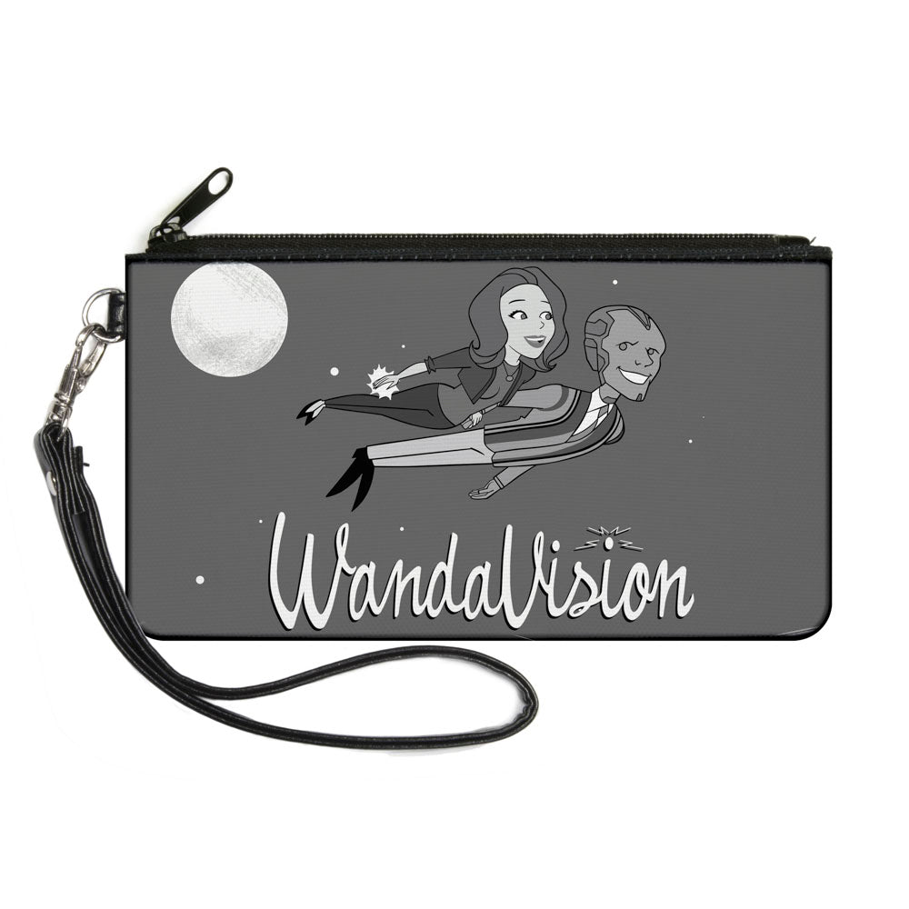 MARVEL STUDIOS WANDAVISION Canvas Zipper Wallet - LARGE - WANDAVISION Cartoon Wanda and Vision Flying Pose Grays