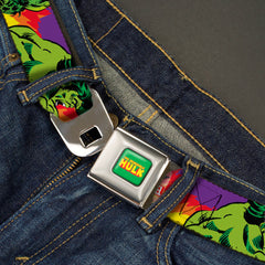 MARVEL COMICS THE HULK Full Color Seatbelt Belt - Hulk Stomping/Punching HULK Purple/Red/Orange/Yellow Webbing
