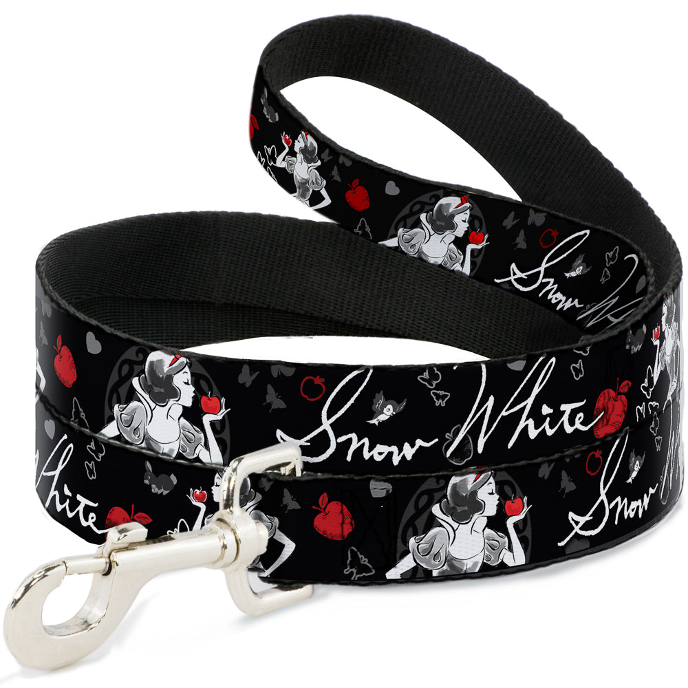 Dog Leash - SNOW WHITE Apple Poses/Butterflies Black/Gray/Red