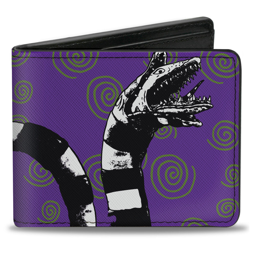 Bi-Fold Wallet - Beetlejuice Sandworm Swirls + Logo Purple Green Black White