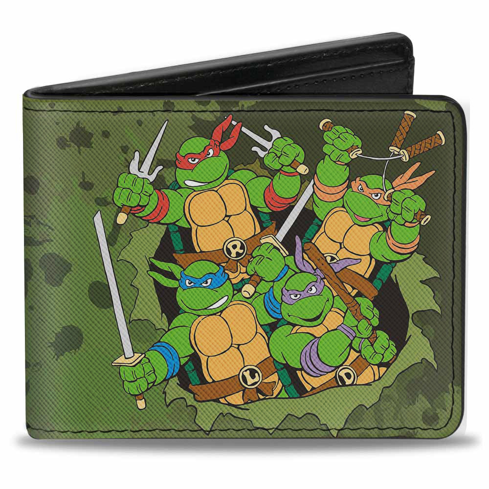 Bi-Fold Wallet - Classic TMNT Turtles Battle Pose9 + TEENAGE MUTANT NINJA TURTLES Logo Splatter Greens
