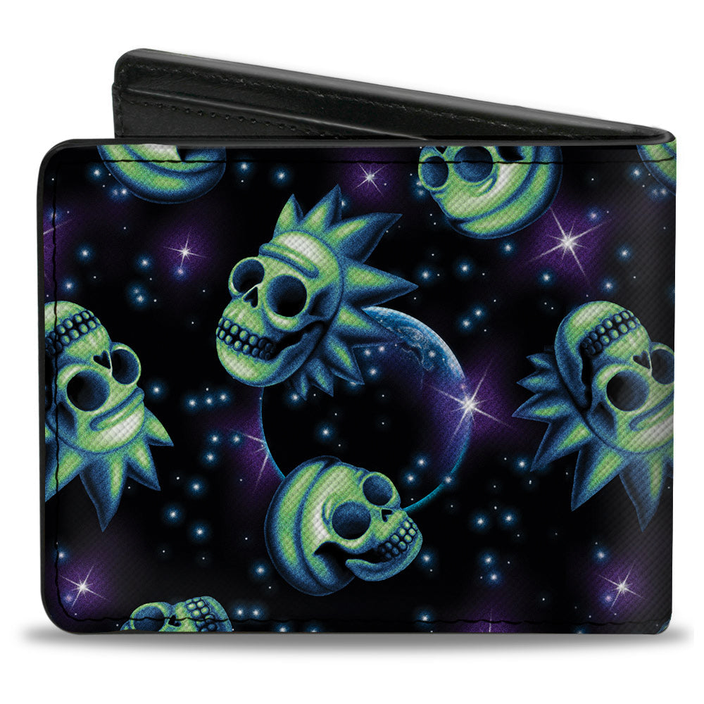 Bi-Fold Wallet - Rick and Morty Glow Skull in Space Scattered Black Blues Greens