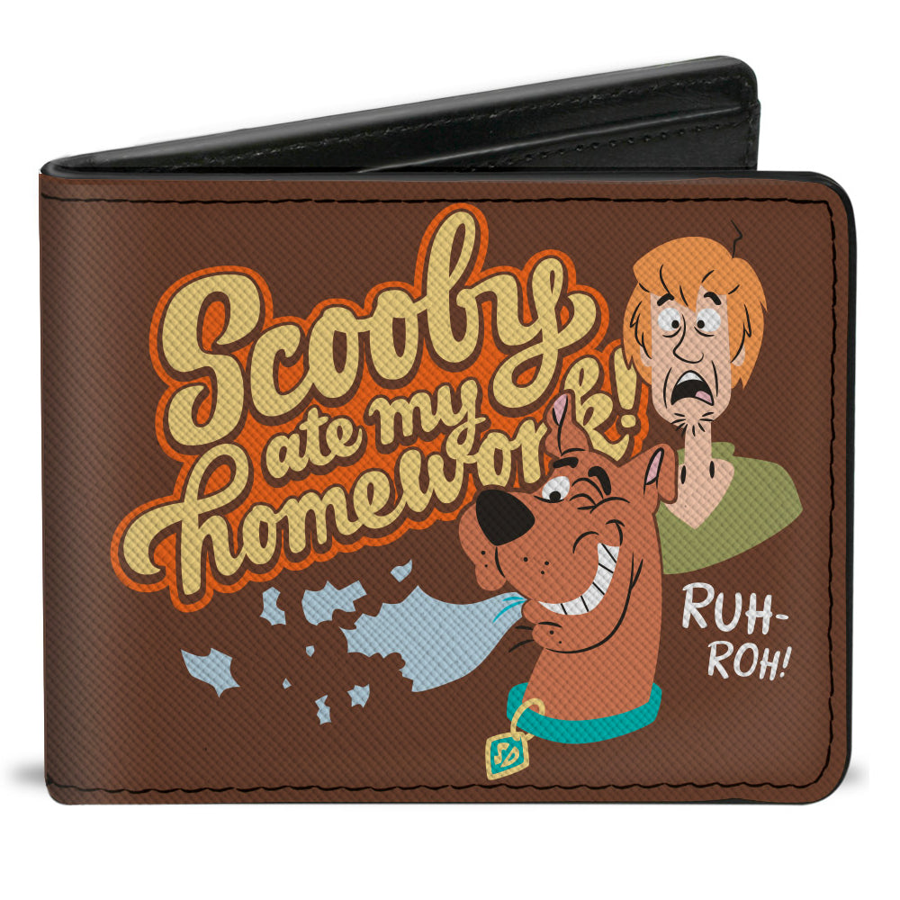 Bi-Fold Wallet - Scooby Doo and Shaggy SCOOBY ATE MY HOMEWORK Pose Brown