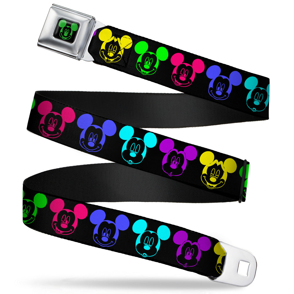 Mickey Mouse Expression2 Full Color Black Neon Green Seatbelt Belt - Mickey Expressions Black/Multi Neon Webbing